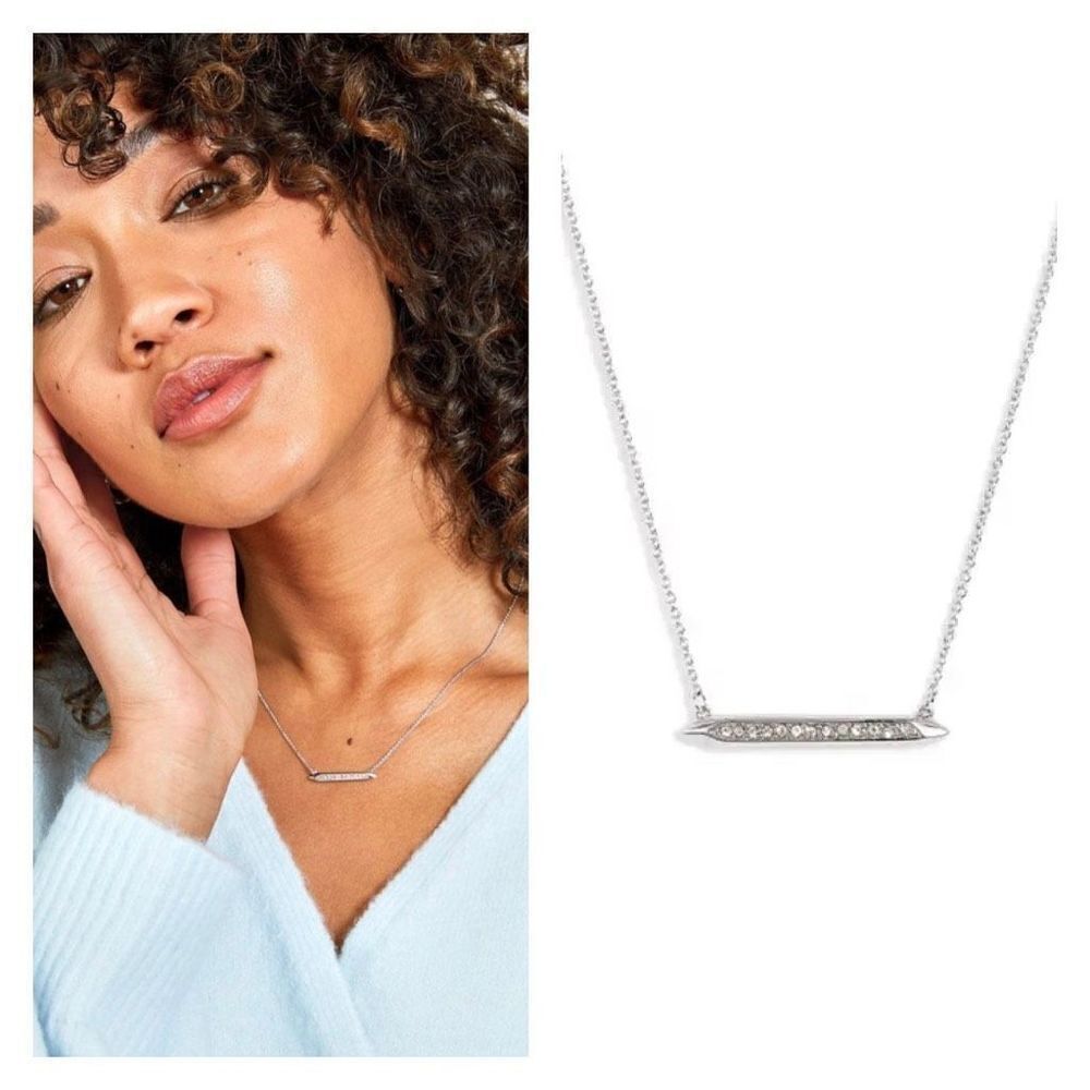 Stella & Dot Silver MINI REBEL Pave Bar necklace dainty & delicate